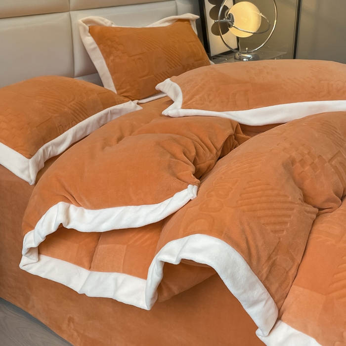 91家纺网 家纺一手货源 找家纺 （总）艾佳 2025新款5D雕花牛奶绒拼角宽边工艺四件套-唯爱系列