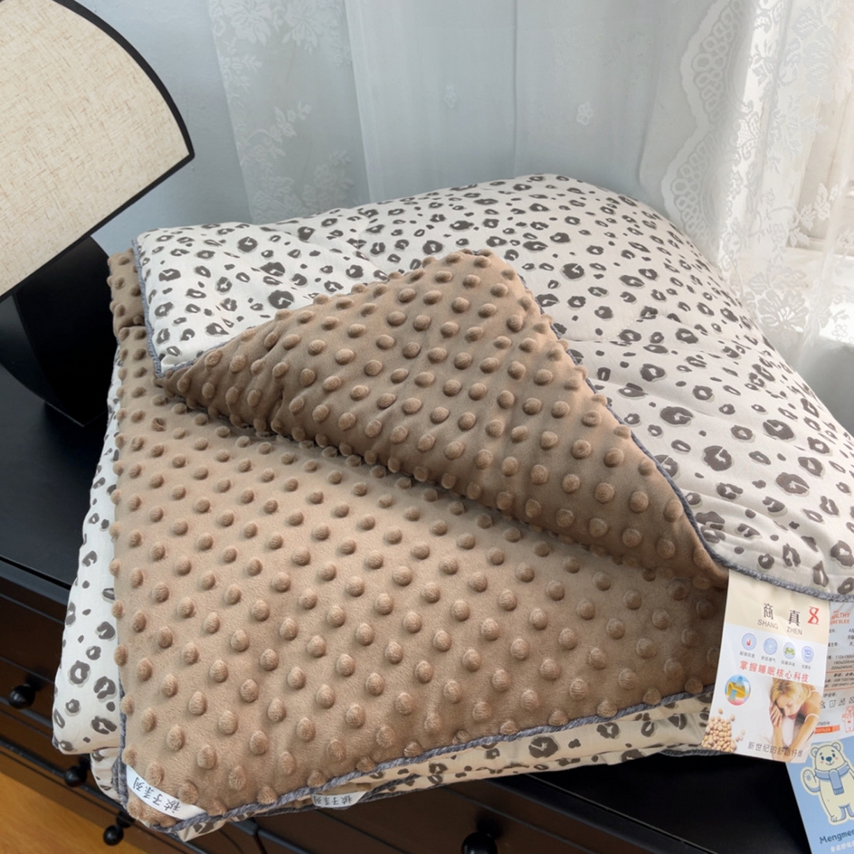 暖居 2025新款麻绳款嵌条纯棉春秋豆豆被被子被芯四季通用 豹纹咖