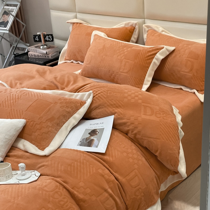 91家纺网 家纺一手货源 找家纺 （总）艾佳 2025新款5D雕花牛奶绒拼角宽边工艺四件套-唯爱系列