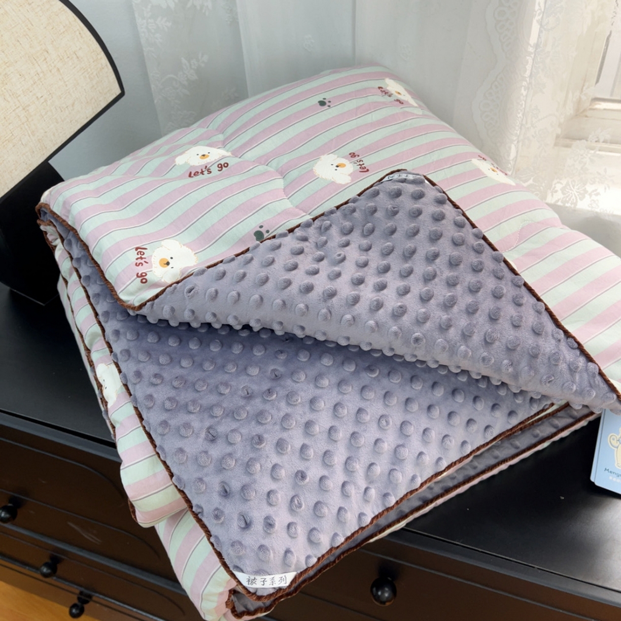 暖居 2025新款麻绳款嵌条纯棉春秋豆豆被被子被芯四季通用 云朵