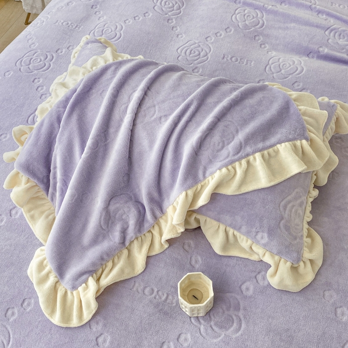 91家纺网 家纺一手货源 找家纺 艾佳 2025新款高克重超柔牛奶绒婴儿绒雕花烂花四件套-山茶花系列 山茶花-韩版熏衣紫