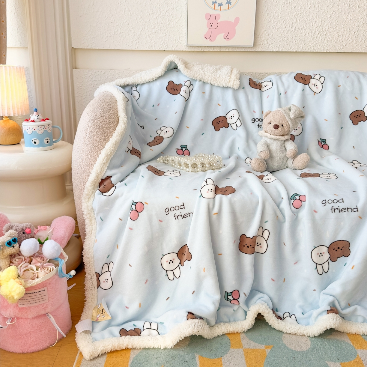 91家纺网 家纺一手货源 找家纺 （总）花满路 2025新款小清新羊羔绒毛毯毯子