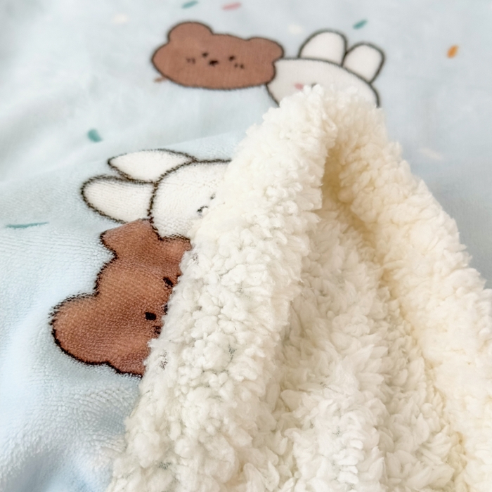 91家纺网 家纺一手货源 找家纺 花满路 2025新款小清新羊羔绒毛毯毯子 可可熊兔
