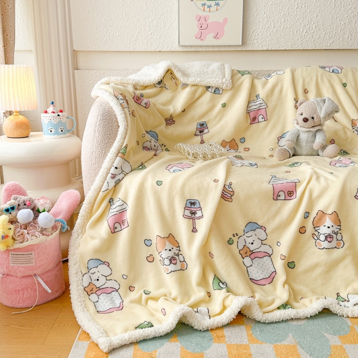 花满路 2025新款小清新羊羔绒毛毯毯子 绵绵熊仔