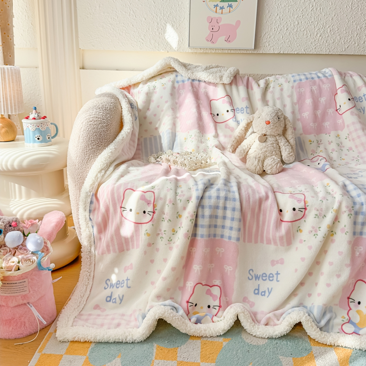 91家纺网 家纺一手货源 找家纺 （总）花满路 2025新款小清新羊羔绒毛毯毯子