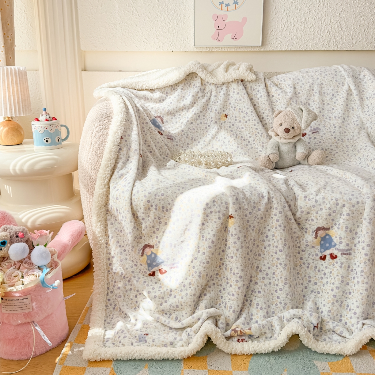 91家纺网 家纺一手货源 找家纺 （总）花满路 2025新款小清新羊羔绒毛毯毯子