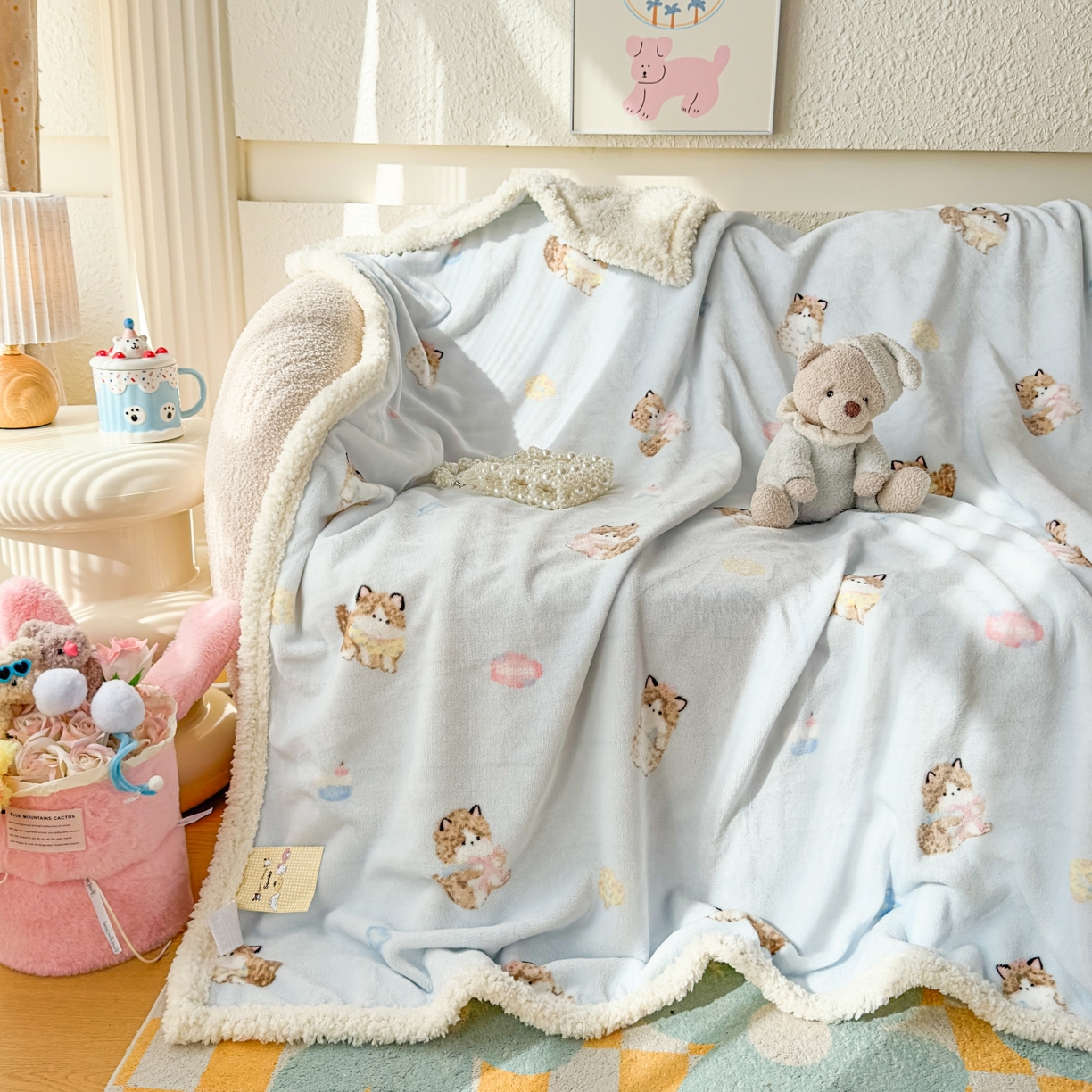 91家纺网 家纺一手货源 找家纺 （总）花满路 2025新款小清新羊羔绒毛毯毯子