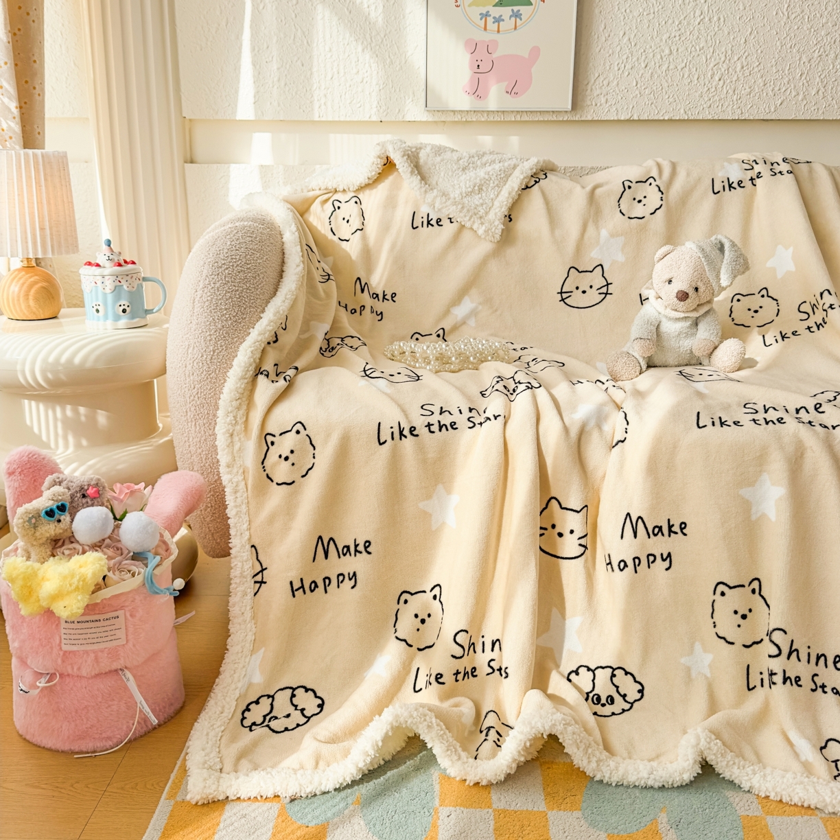 91家纺网 家纺一手货源 找家纺 （总）花满路 2025新款小清新羊羔绒毛毯毯子