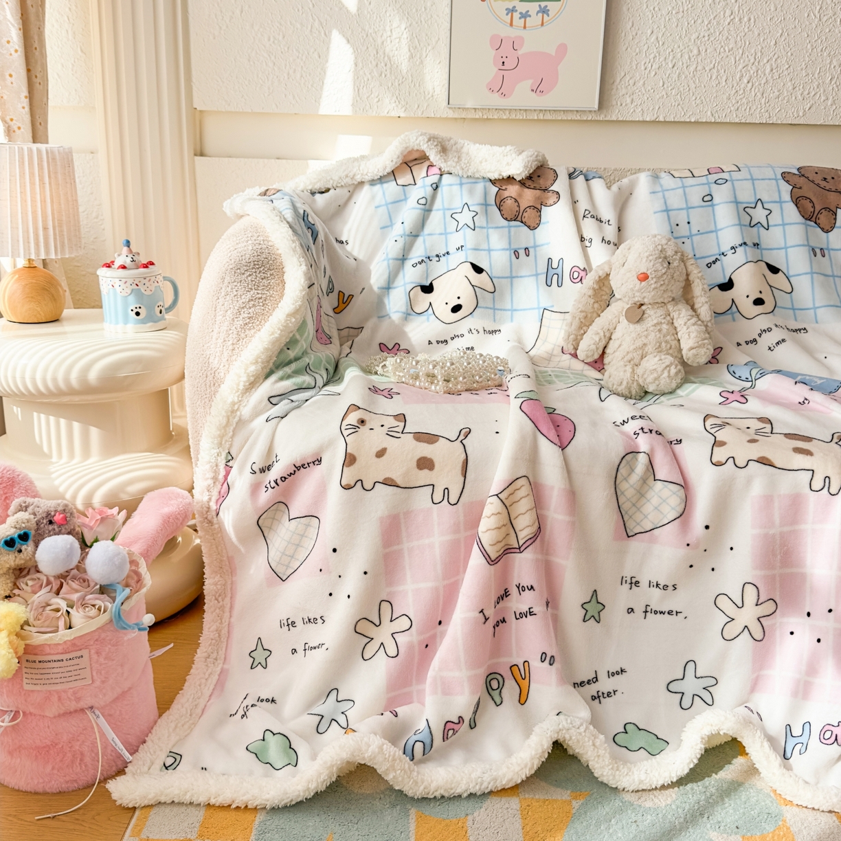 91家纺网 家纺一手货源 找家纺 （总）花满路 2025新款小清新羊羔绒毛毯毯子