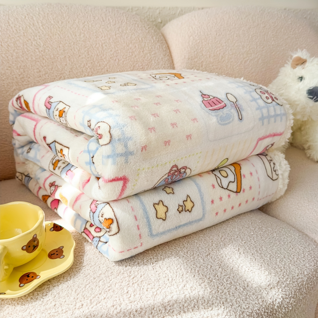 91家纺网 家纺一手货源 找家纺 花满路 2025新款小清新羊羔绒毛毯毯子 卡通乐园