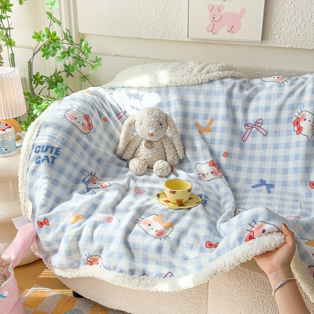 91家纺网 家纺一手货源 找家纺 花满路 2025新款小清新羊羔绒毛毯毯子 蝴蝶结kt