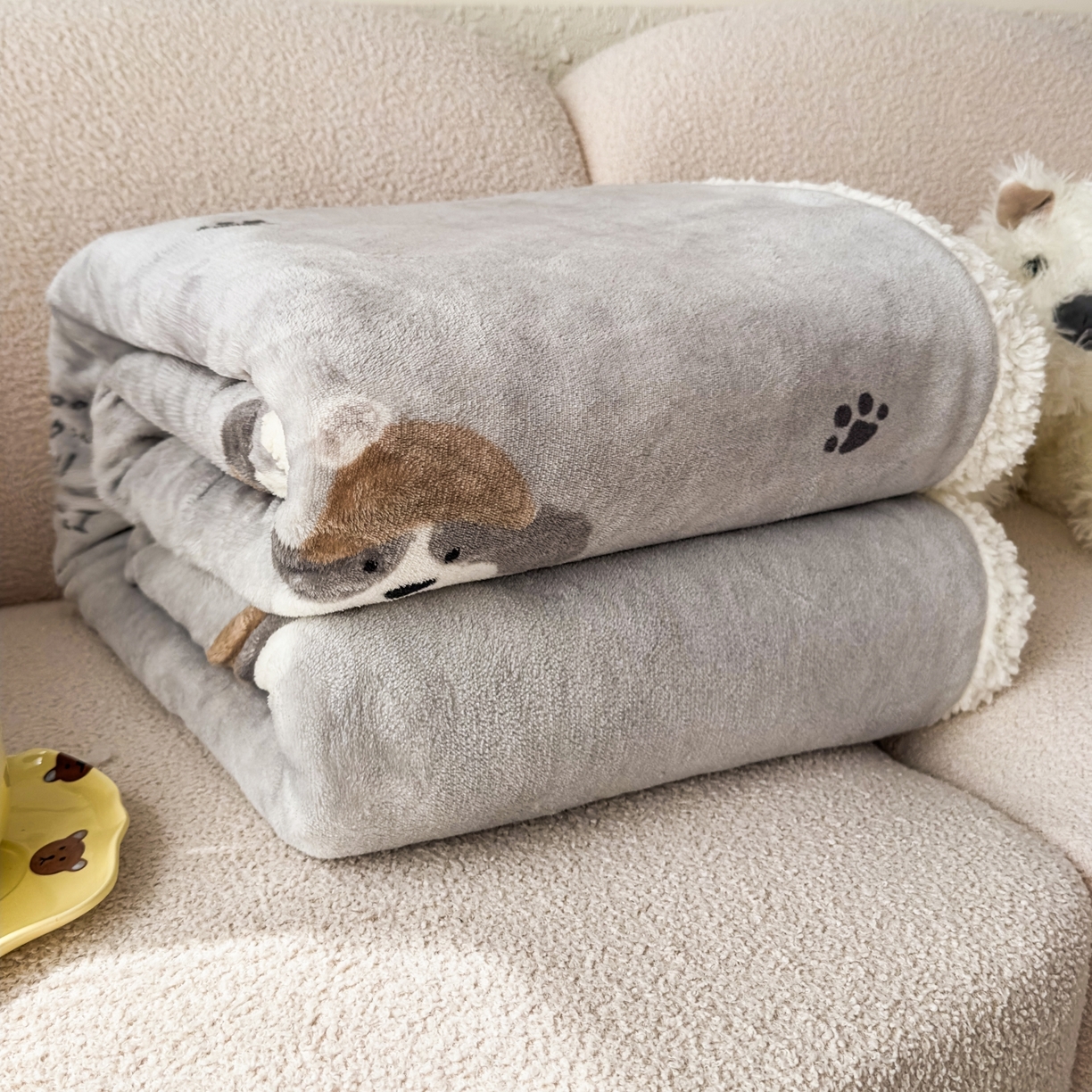 91家纺网 家纺一手货源 找家纺 花满路 2025新款小清新羊羔绒毛毯毯子 蓬蓬小狗
