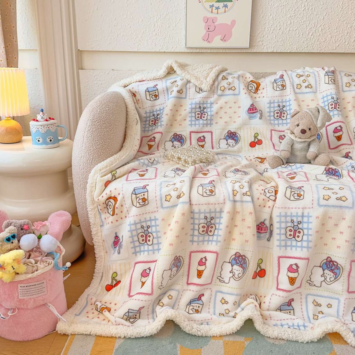 花满路 2025新款小清新羊羔绒毛毯毯子 卡通乐园