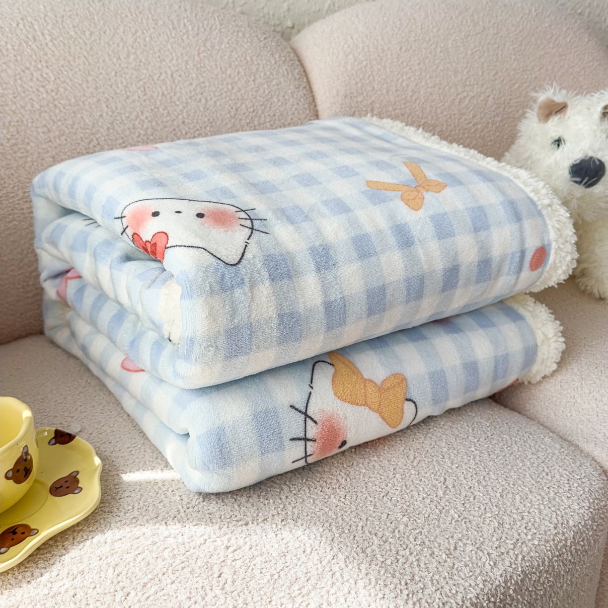 91家纺网 家纺一手货源 找家纺 花满路 2025新款小清新羊羔绒毛毯毯子 蝴蝶结kt