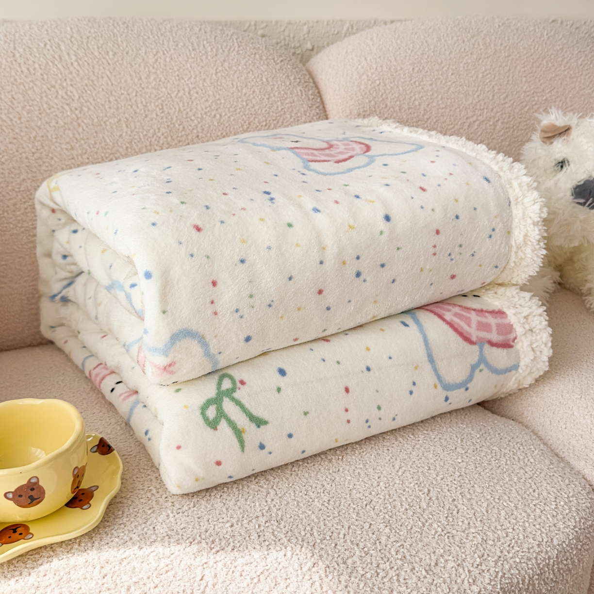 91家纺网 家纺一手货源 找家纺 花满路 2025新款小清新羊羔绒毛毯毯子 汪汪雪球