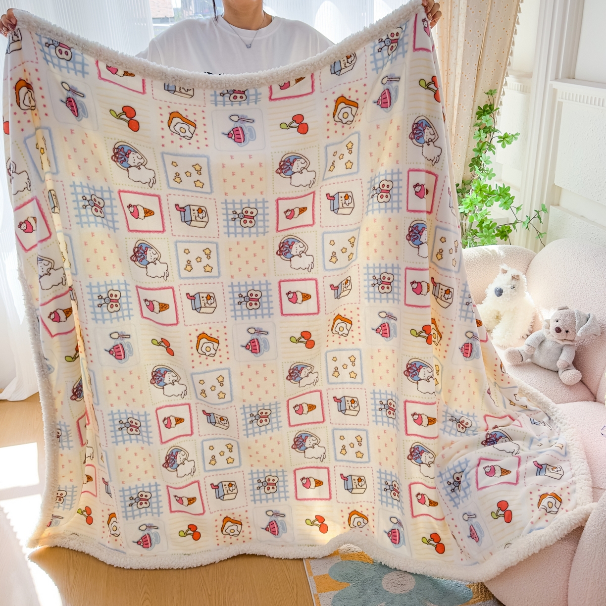 91家纺网 家纺一手货源 找家纺 花满路 2025新款小清新羊羔绒毛毯毯子 卡通乐园