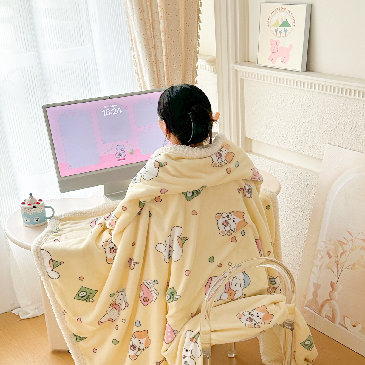 91家纺网 家纺一手货源 找家纺 花满路 2025新款小清新羊羔绒毛毯毯子 绵绵熊仔