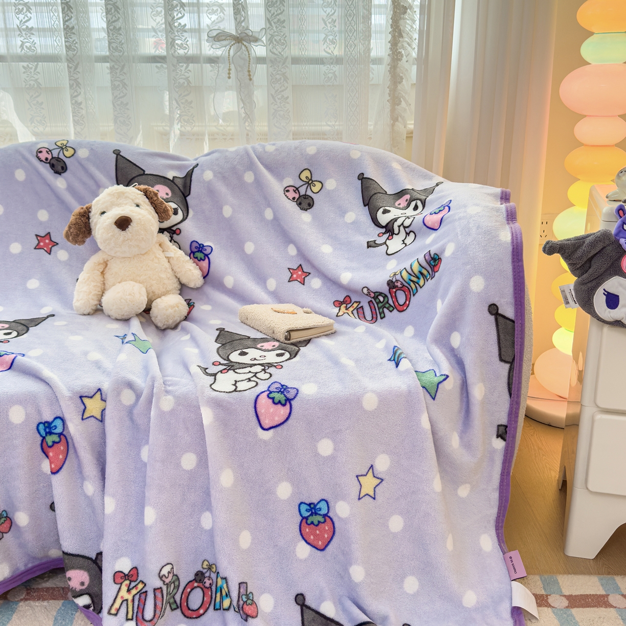 91家纺网 家纺一手货源 找家纺 花满路 2025新款亲肤舒适卡通系列毛毯 草莓库洛米