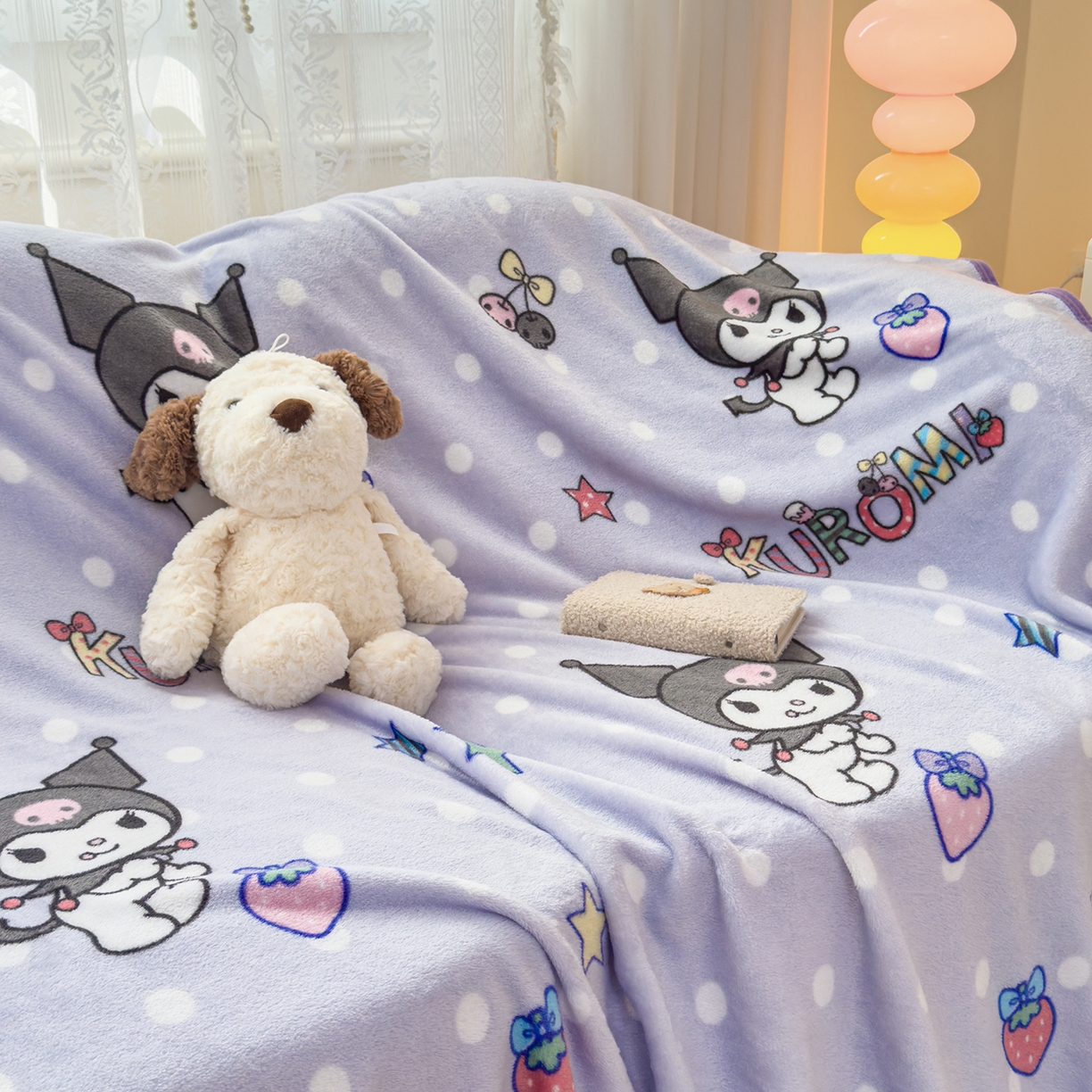 91家纺网 家纺一手货源 找家纺 花满路 2025新款亲肤舒适卡通系列毛毯 草莓库洛米