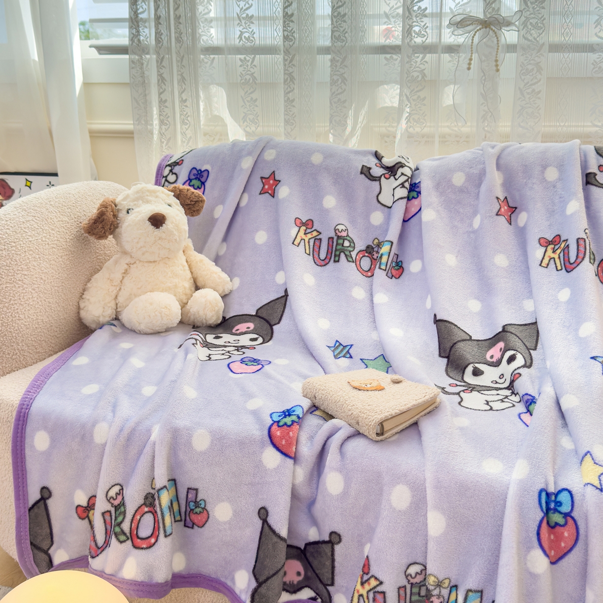 91家纺网 家纺一手货源 找家纺 花满路 2025新款亲肤舒适卡通系列毛毯 草莓库洛米