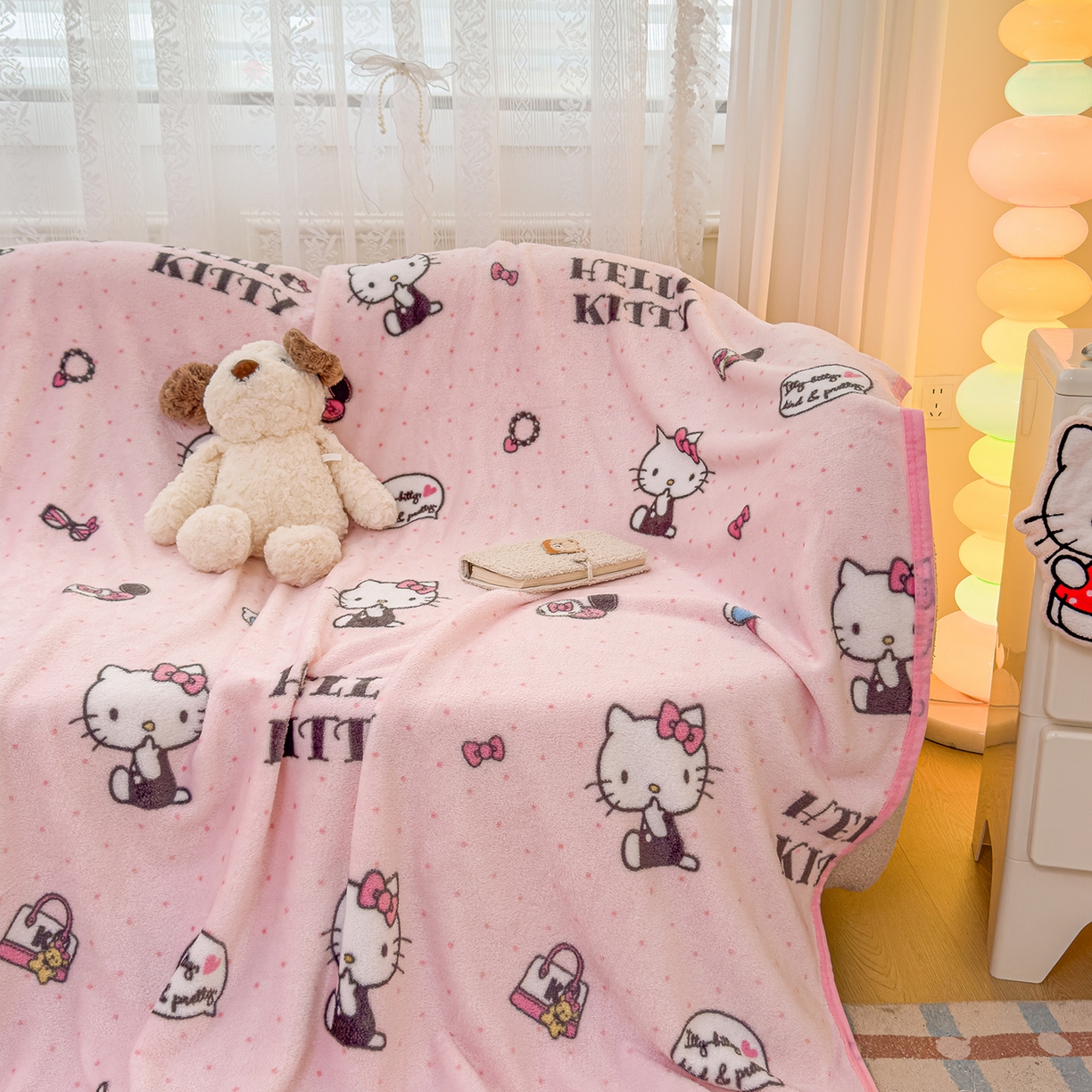 91家纺网 家纺一手货源 找家纺 花满路 2025新款亲肤舒适卡通系列毛毯 粉粉kitty