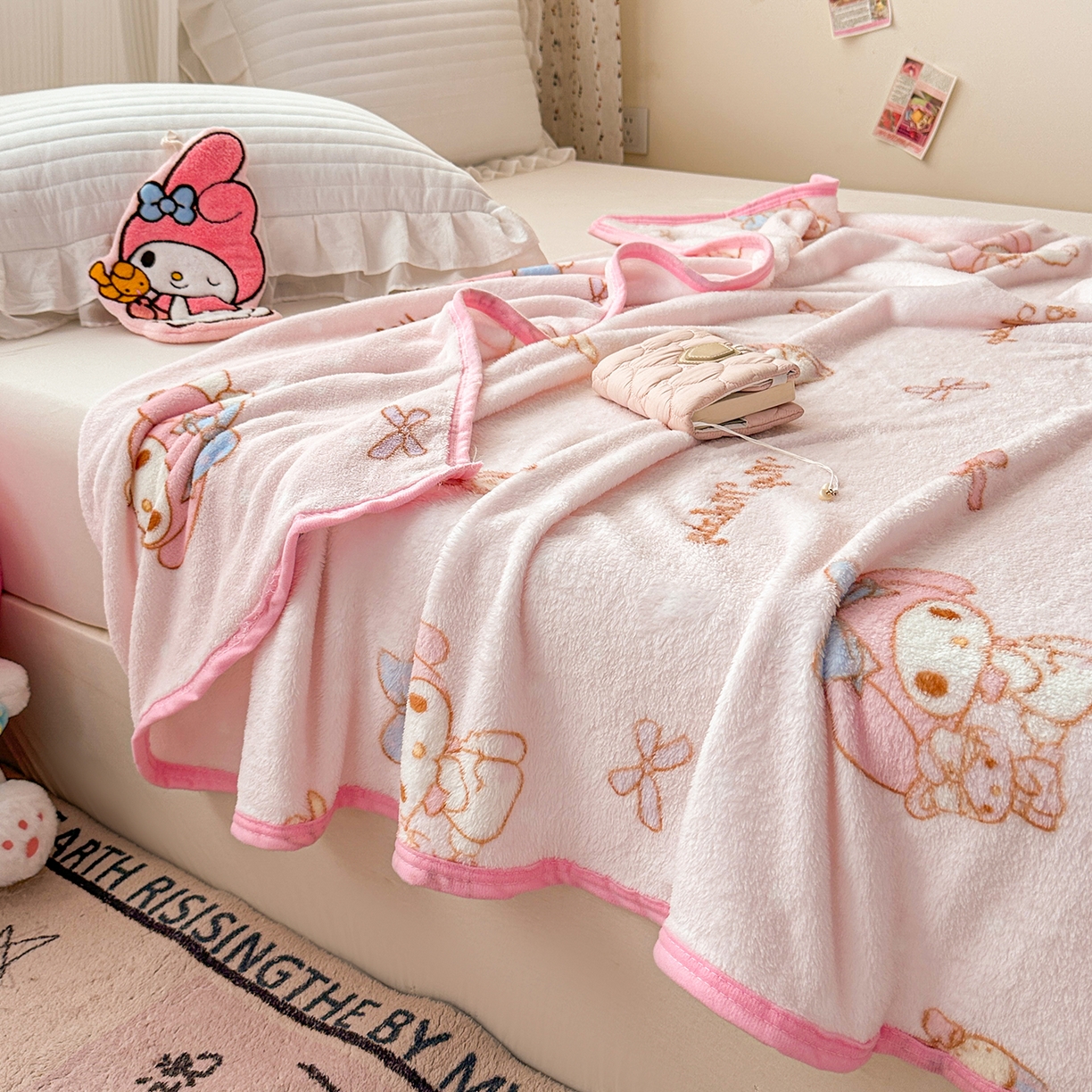 91家纺网 家纺一手货源 找家纺 花满路 2025新款亲肤舒适卡通系列毛毯 可爱美乐蒂