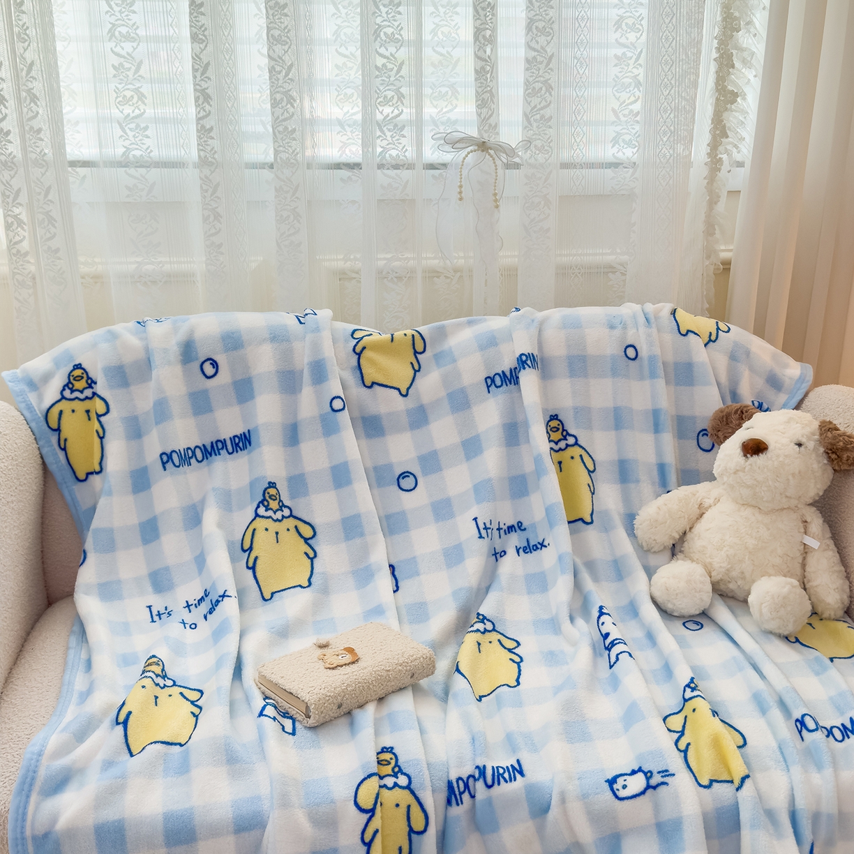 花满路 2025新款亲肤舒适卡通系列毛毯 蓝格布丁狗