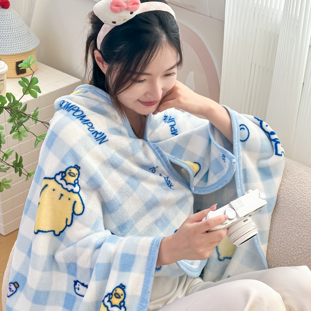 91家纺网 家纺一手货源 找家纺 花满路 2025新款亲肤舒适卡通系列毛毯 蓝格布丁狗