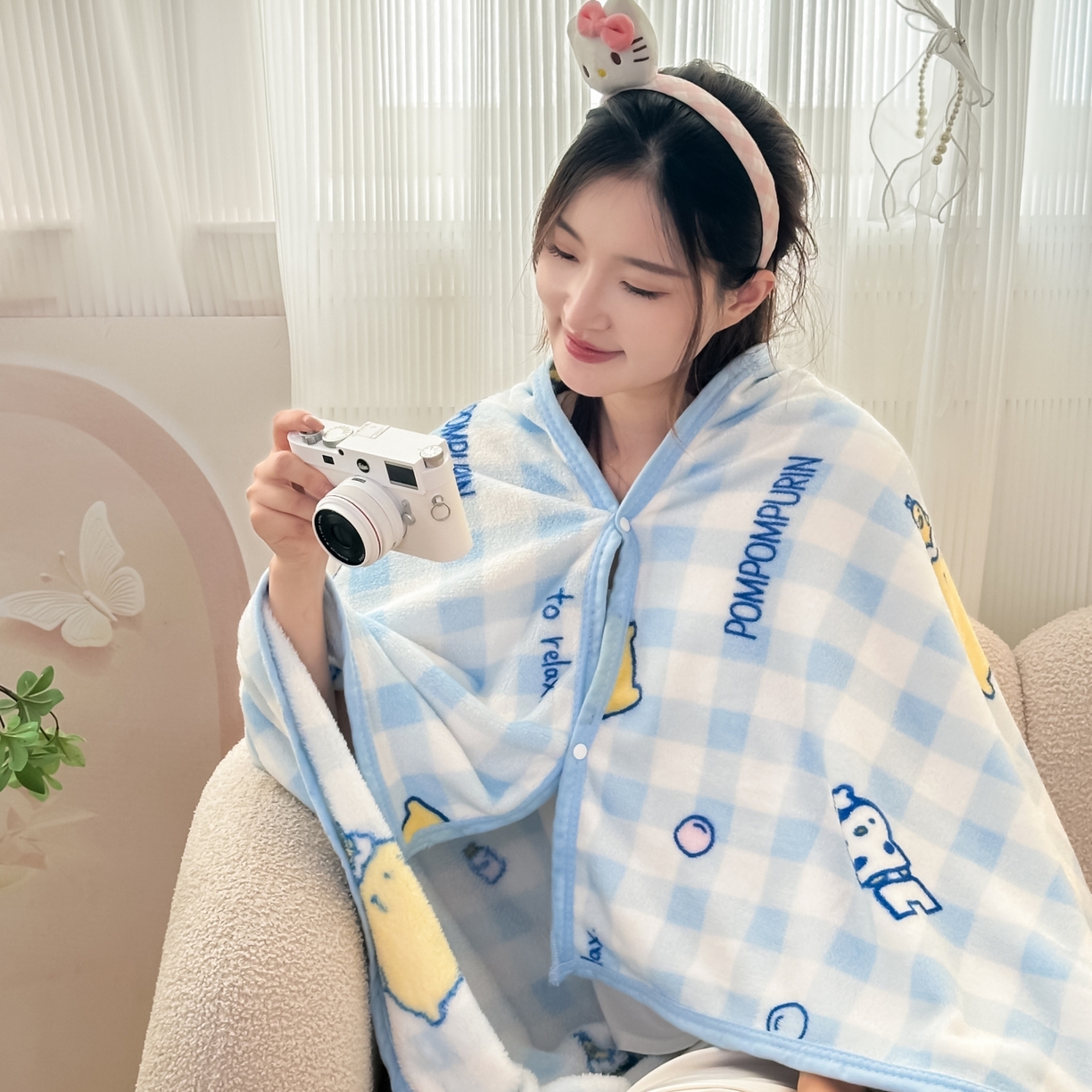 91家纺网 家纺一手货源 找家纺 花满路 2025新款亲肤舒适卡通系列毛毯 蓝格布丁狗