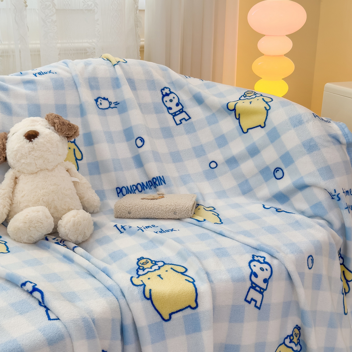 91家纺网 家纺一手货源 找家纺 花满路 2025新款亲肤舒适卡通系列毛毯 蓝格布丁狗