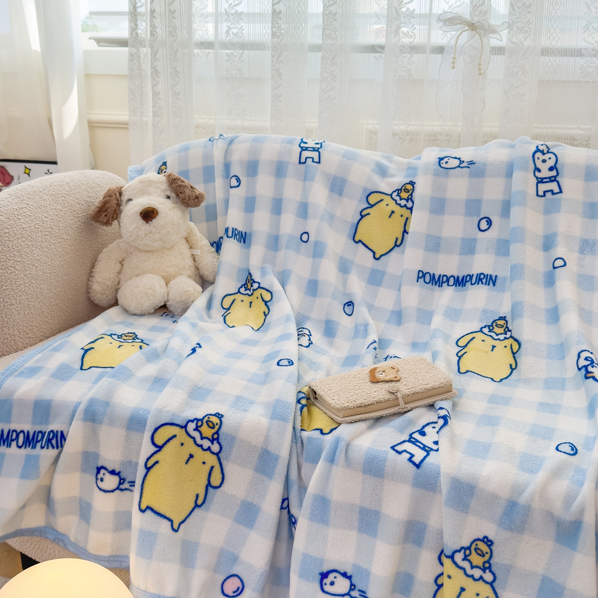 91家纺网 家纺一手货源 找家纺 花满路 2025新款亲肤舒适卡通系列毛毯 蓝格布丁狗