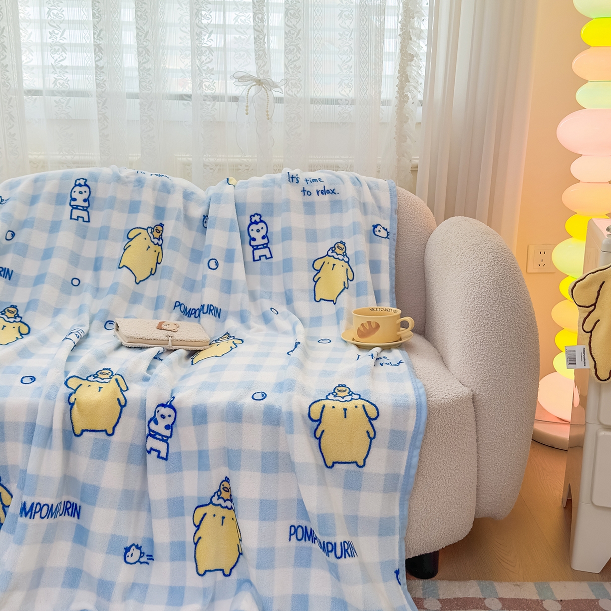 91家纺网 家纺一手货源 找家纺 花满路 2025新款亲肤舒适卡通系列毛毯 蓝格布丁狗