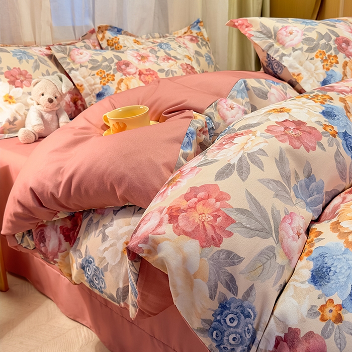 91家纺网 家纺一手货源 找家纺 丝芙妮家居（原乐视家纺） 2025新款全棉磨毛多规格单品套件系列-四件套 锦簇