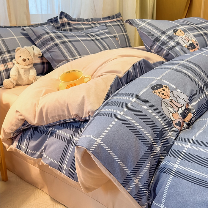 91家纺网 家纺一手货源 找家纺 丝芙妮家居（原乐视家纺） 2025新款全棉磨毛多规格单品套件系列-四件套 维尼小熊-蓝