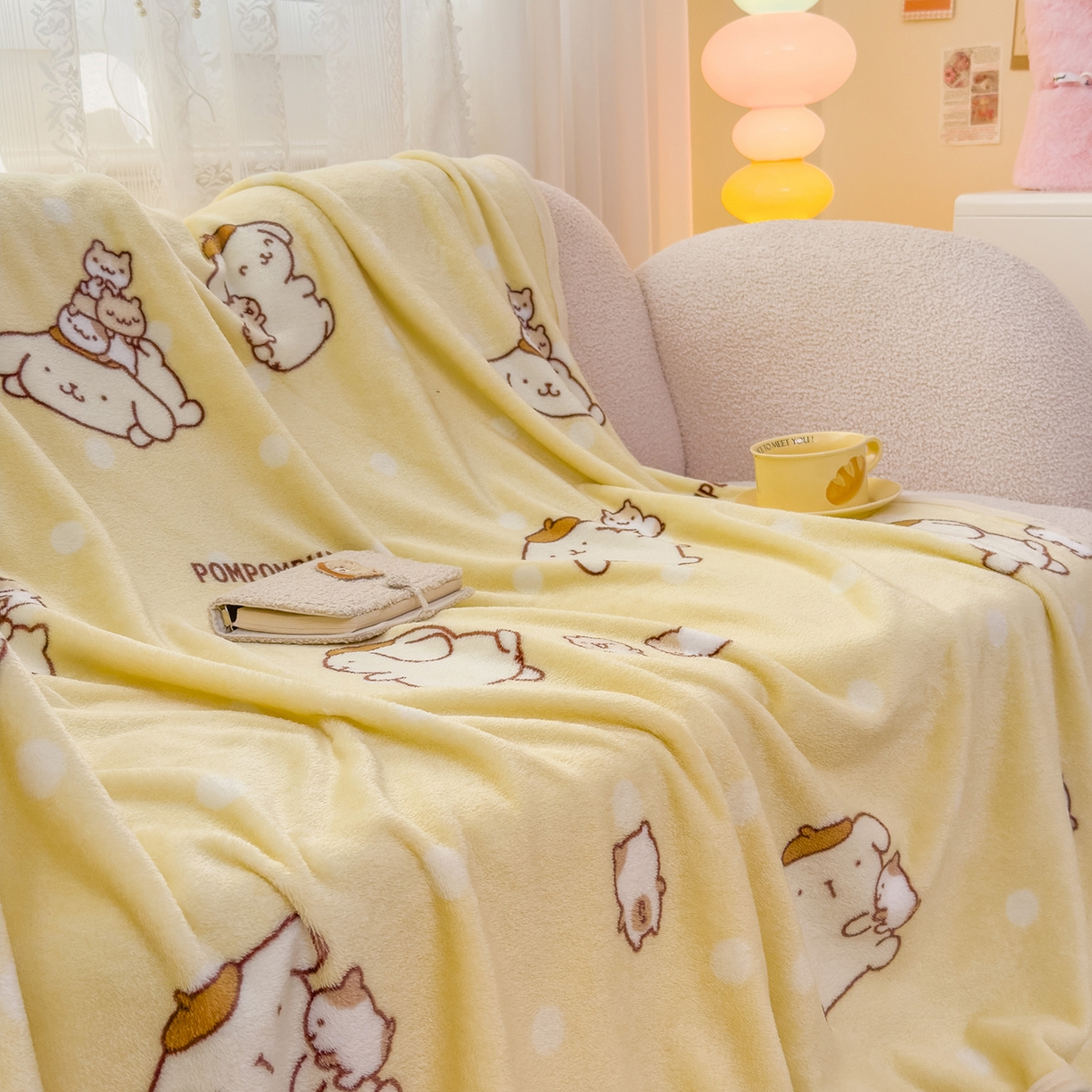 91家纺网 家纺一手货源 找家纺 花满路 2025新款亲肤舒适卡通系列毛毯 俏皮布丁狗