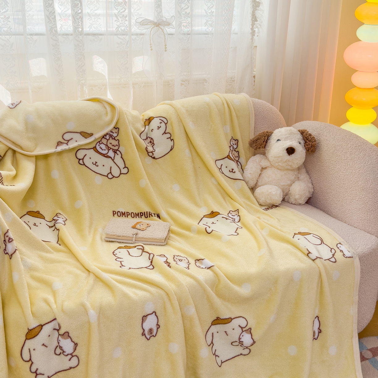 91家纺网 家纺一手货源 找家纺 花满路 2025新款亲肤舒适卡通系列毛毯 俏皮布丁狗