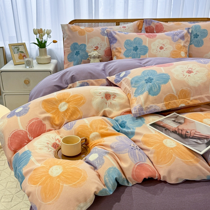 91家纺网 家纺一手货源 找家纺 丝芙妮家居（原乐视家纺） 2025新款全棉磨毛多规格单品套件系列-四件套 花晓