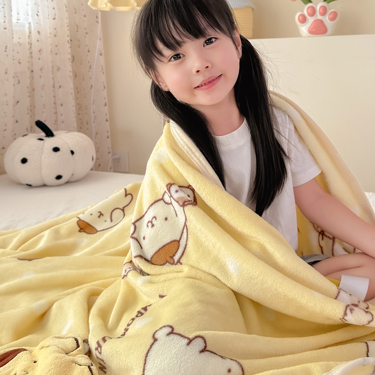 91家纺网 家纺一手货源 找家纺 花满路 2025新款亲肤舒适卡通系列毛毯 俏皮布丁狗