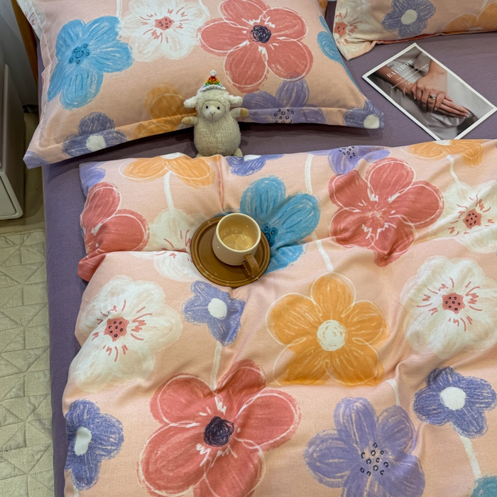 91家纺网 家纺一手货源 找家纺 丝芙妮家居（原乐视家纺） 2025新款全棉磨毛多规格单品套件系列-四件套 花晓