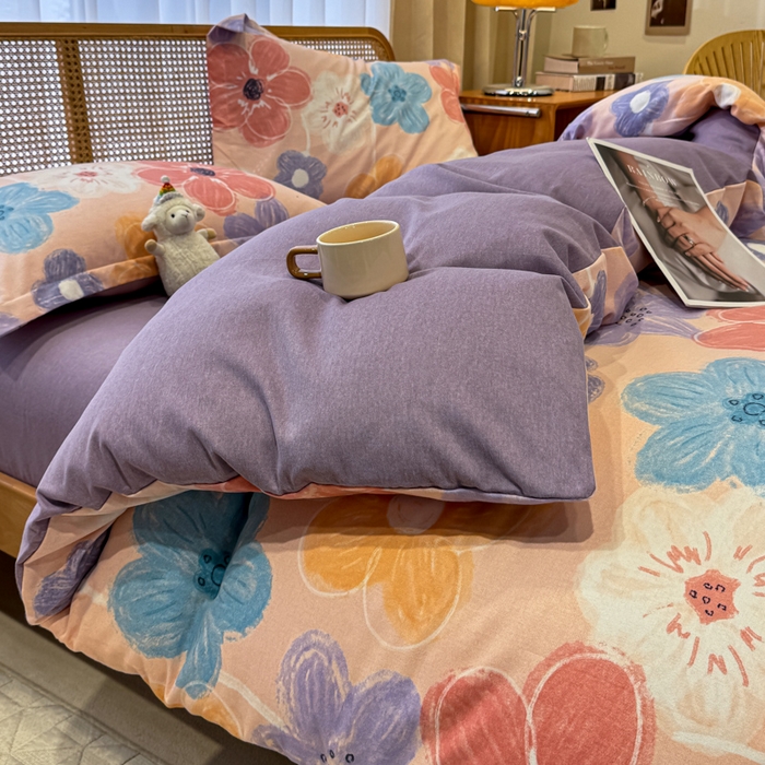 91家纺网 家纺一手货源 找家纺 丝芙妮家居（原乐视家纺） 2025新款全棉磨毛多规格单品套件系列-四件套 花晓