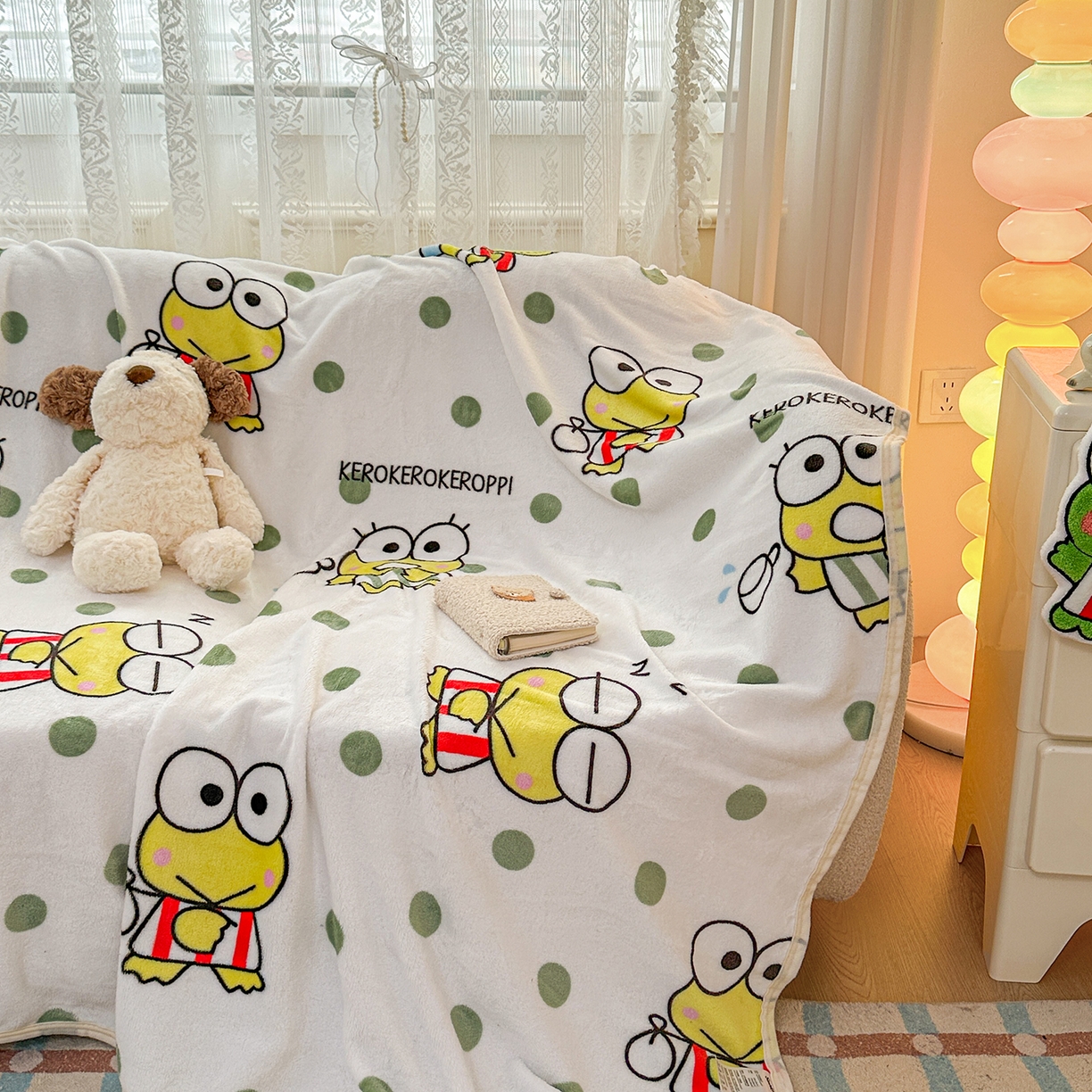 91家纺网 家纺一手货源 找家纺 花满路 2025新款亲肤舒适卡通系列毛毯 球球大眼蛙