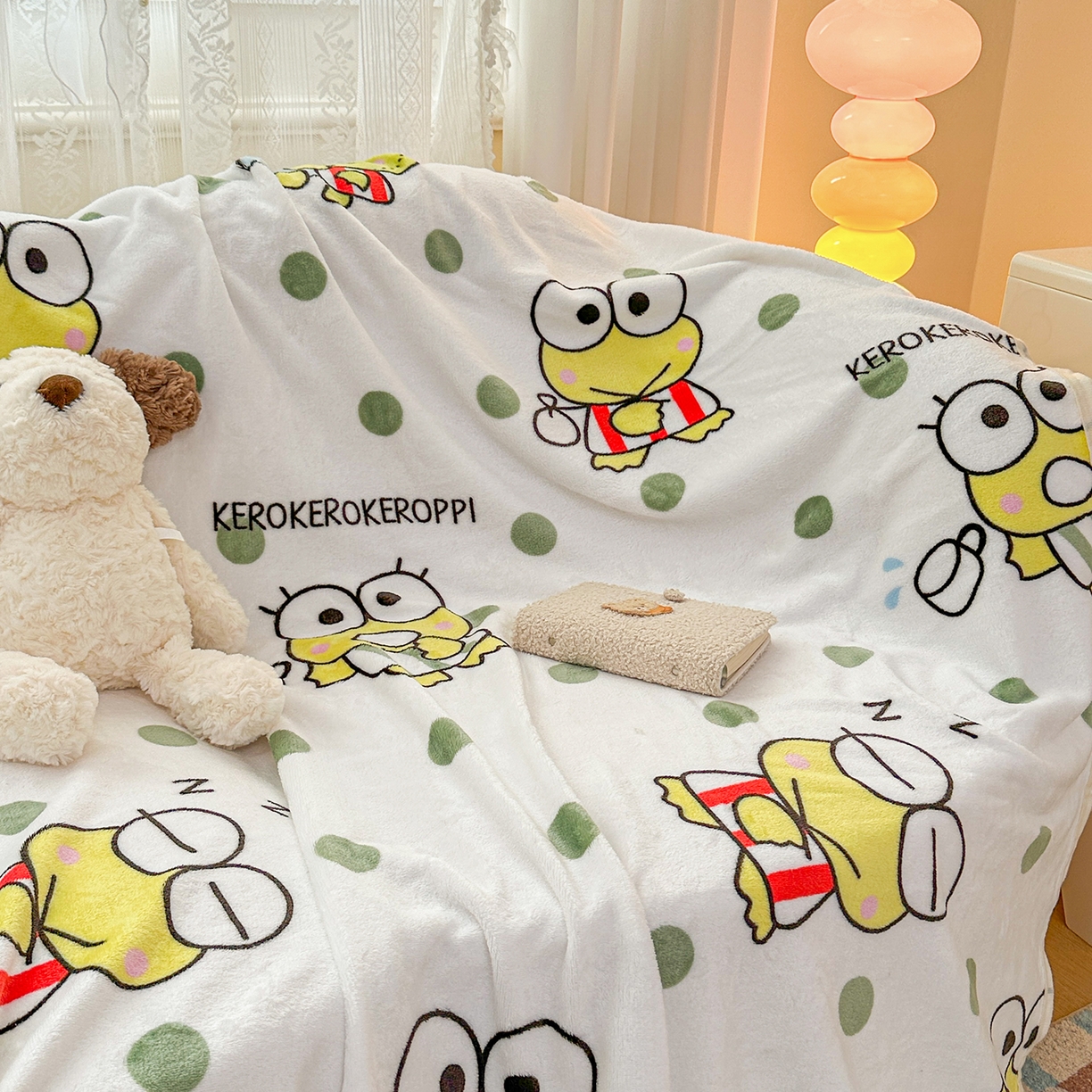 91家纺网 家纺一手货源 找家纺 花满路 2025新款亲肤舒适卡通系列毛毯 球球大眼蛙