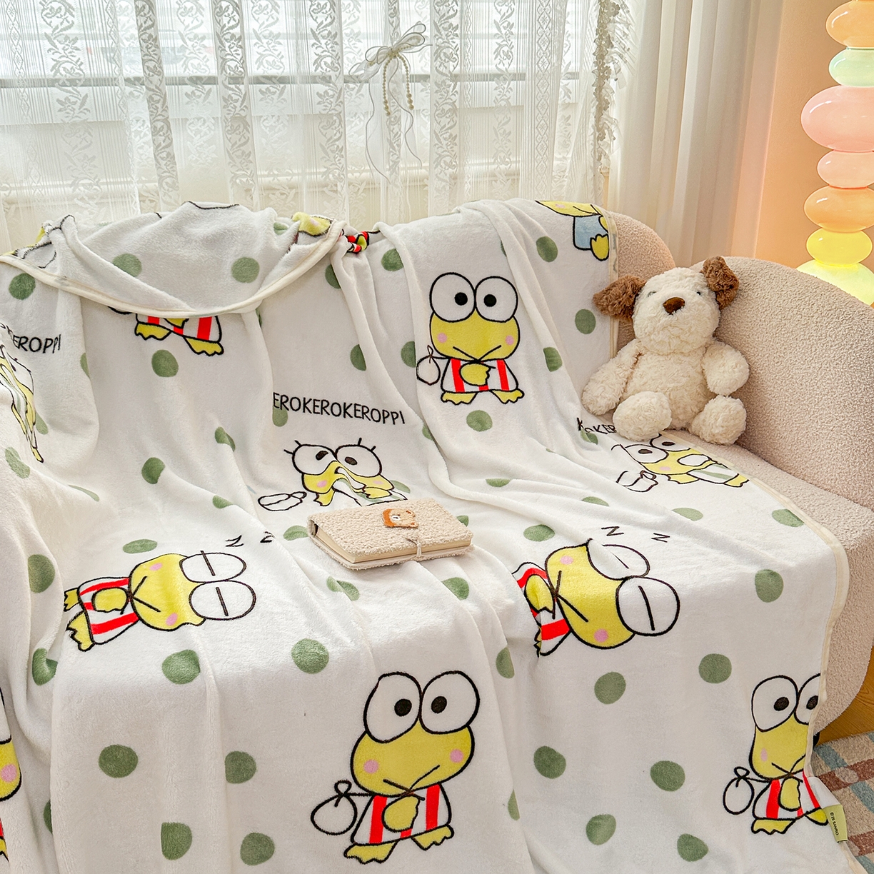 91家纺网 家纺一手货源 找家纺 花满路 2025新款亲肤舒适卡通系列毛毯 球球大眼蛙