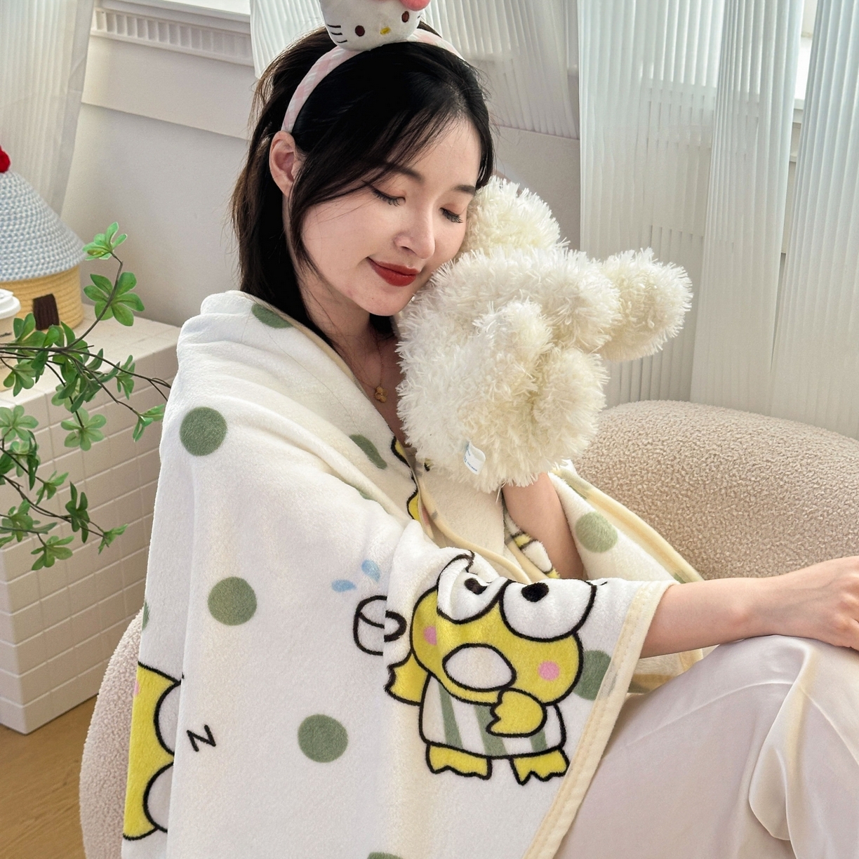 91家纺网 家纺一手货源 找家纺 花满路 2025新款亲肤舒适卡通系列毛毯 球球大眼蛙