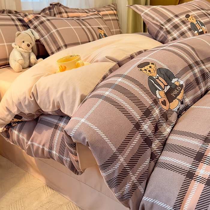 丝芙妮家居（原乐视家纺） 2025新款全棉磨毛多规格单品套件系列-四件套 维尼小熊-粉