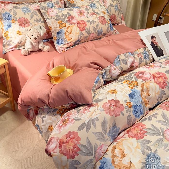 91家纺网 家纺一手货源 找家纺 丝芙妮家居（原乐视家纺） 2025新款全棉磨毛多规格单品套件系列-四件套 锦簇