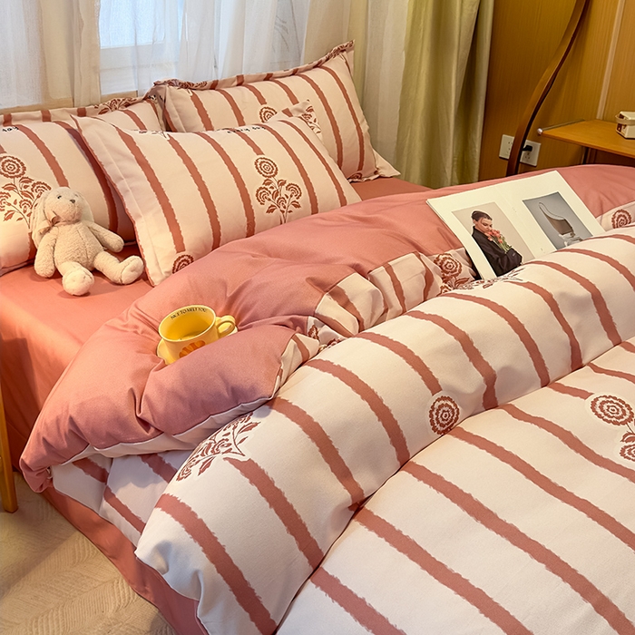 91家纺网 家纺一手货源 找家纺 丝芙妮家居（原乐视家纺） 2025新款全棉磨毛多规格单品套件系列-四件套 暗香-粉