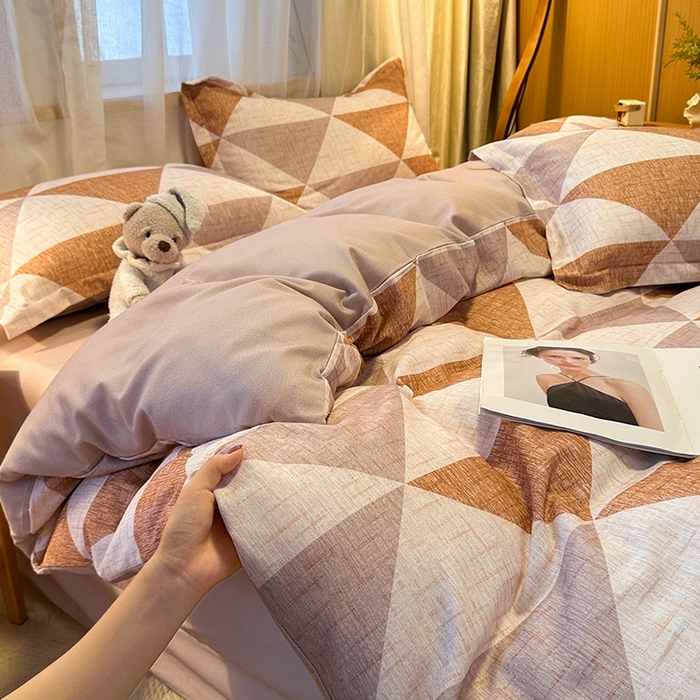 91家纺网 家纺一手货源 找家纺 丝芙妮家居（原乐视家纺） 2025新款全棉磨毛多规格单品套件系列-四件套 云漫-咖