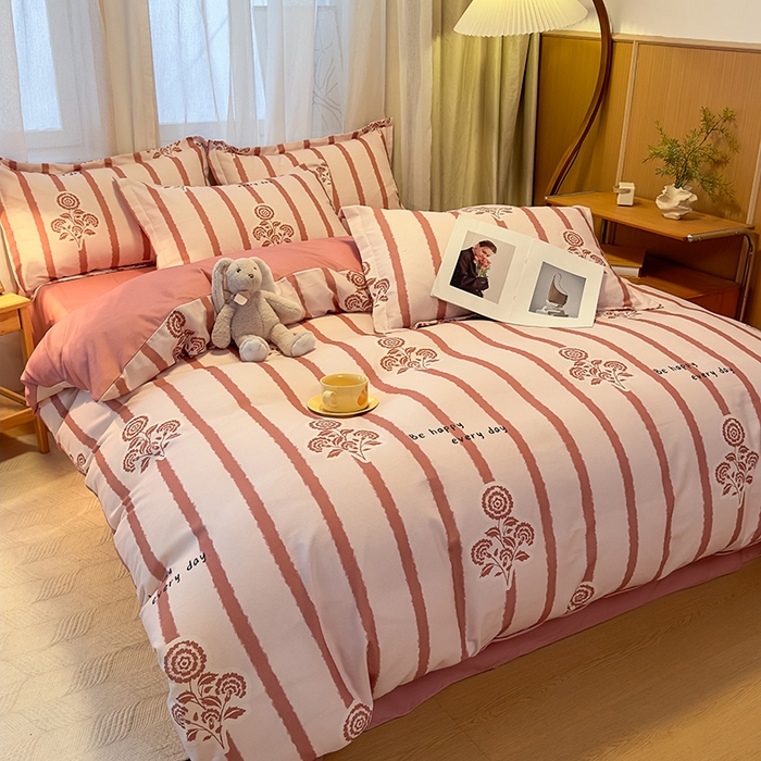 91家纺网 家纺一手货源 找家纺 丝芙妮家居（原乐视家纺） 2025新款全棉磨毛多规格单品套件系列-四件套 暗香-粉