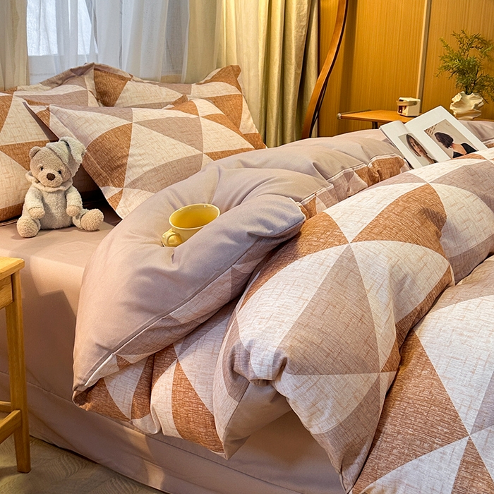 91家纺网 家纺一手货源 找家纺 丝芙妮家居（原乐视家纺） 2025新款全棉磨毛多规格单品套件系列-四件套 云漫-咖